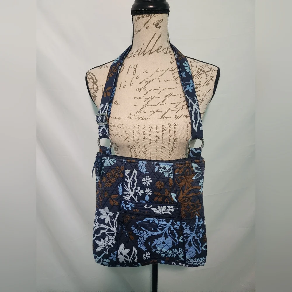 Vera Bradley Java Floral Quilted Crossbody Purse Bag. Blue Floral.